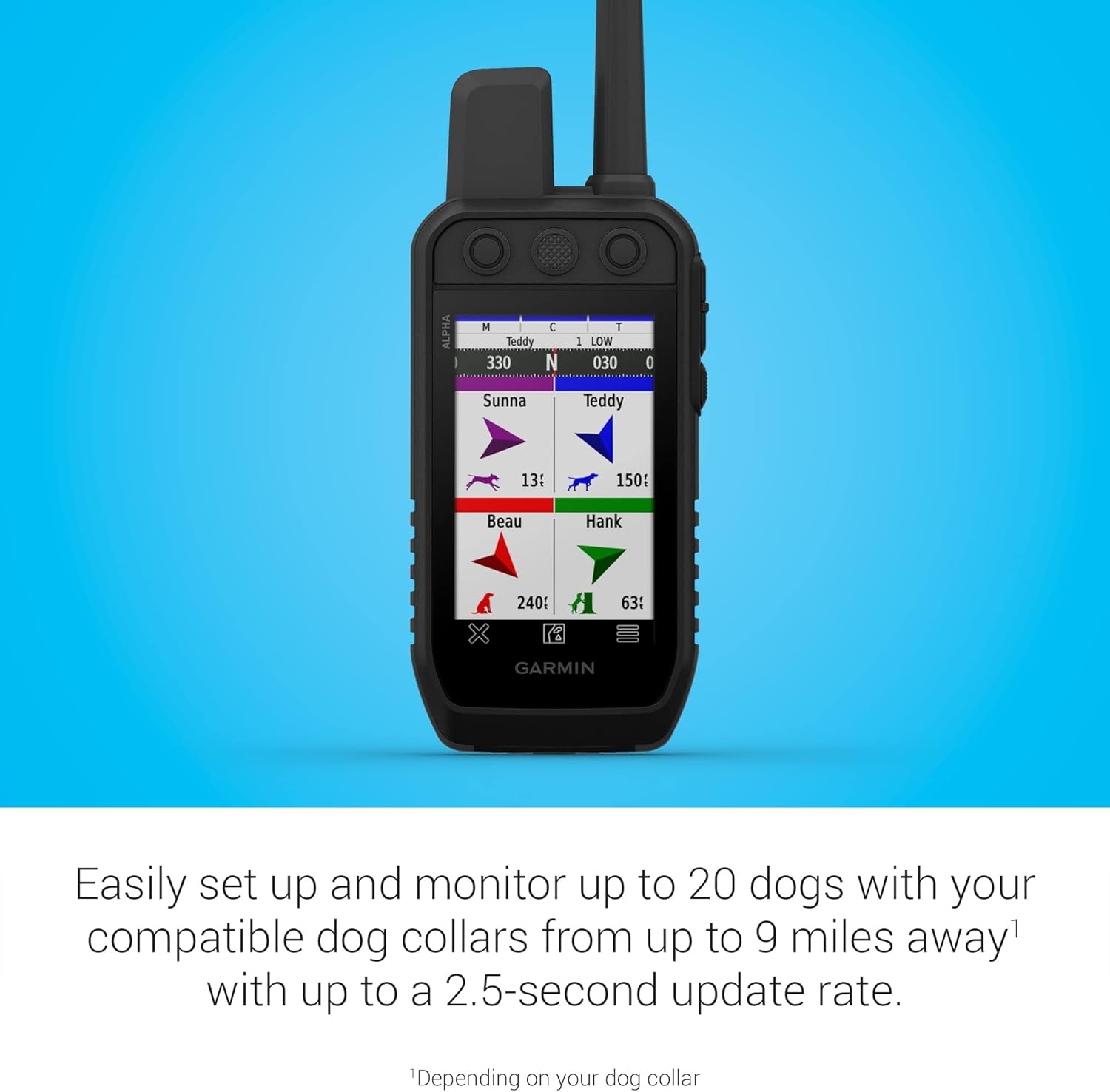 image:imageGarmin Alpha 300i Handheld Advanced Tracking and Training Handheld with inReach Technology Inreach TwoWay Messaging and Sos Up to 55 Hr Battery Vhf Range Up to 9 Mi Pairs Up to 250 CollarsAlpha 300