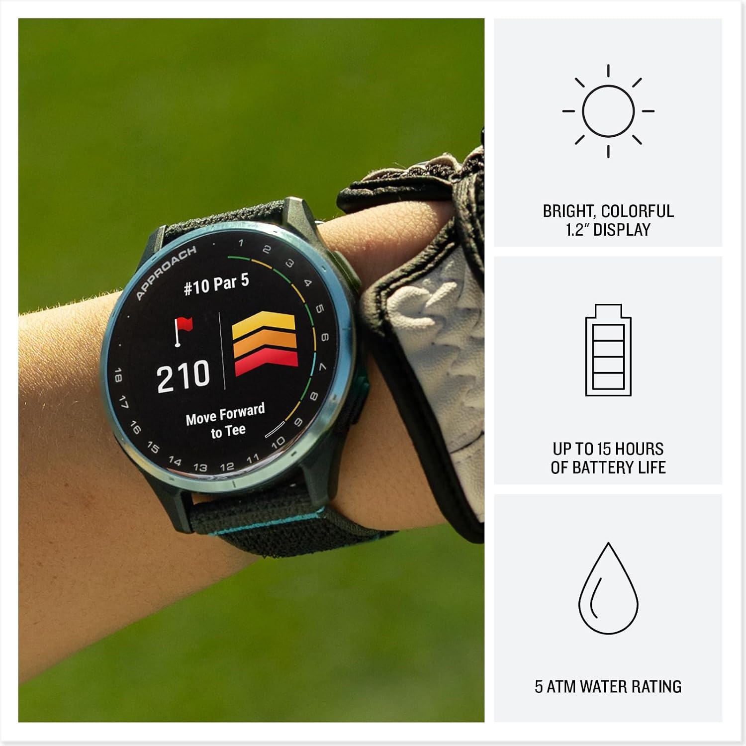 image:imageGarmin Approach J1 Junior Golf Watch with GPS Bright and Colorful Display TeeOff Guidance Essential Features for Learning and Improving Black 12 Amoled Touchscreen TeeOff Guidance Personal Par PaceofPlay 43 000 Plus Courses Up to 15 Hr GPS 5 AtmBlack