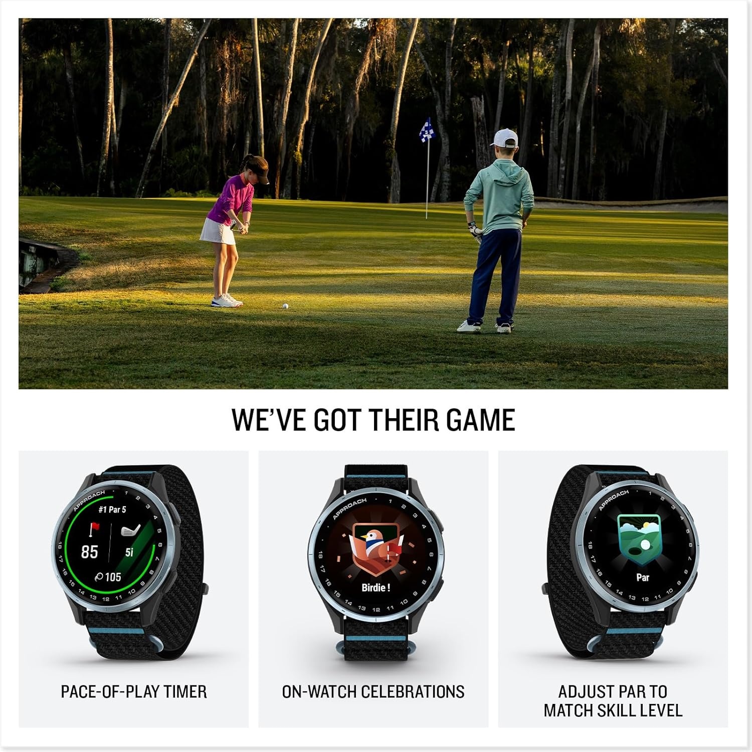 image:imageGarmin Approach J1 Junior Golf Watch with GPS Bright and Colorful Display TeeOff Guidance Essential Features for Learning and Improving Black 12 Amoled Touchscreen TeeOff Guidance Personal Par PaceofPlay 43 000 Plus Courses Up to 15 Hr GPS 5 AtmBlack