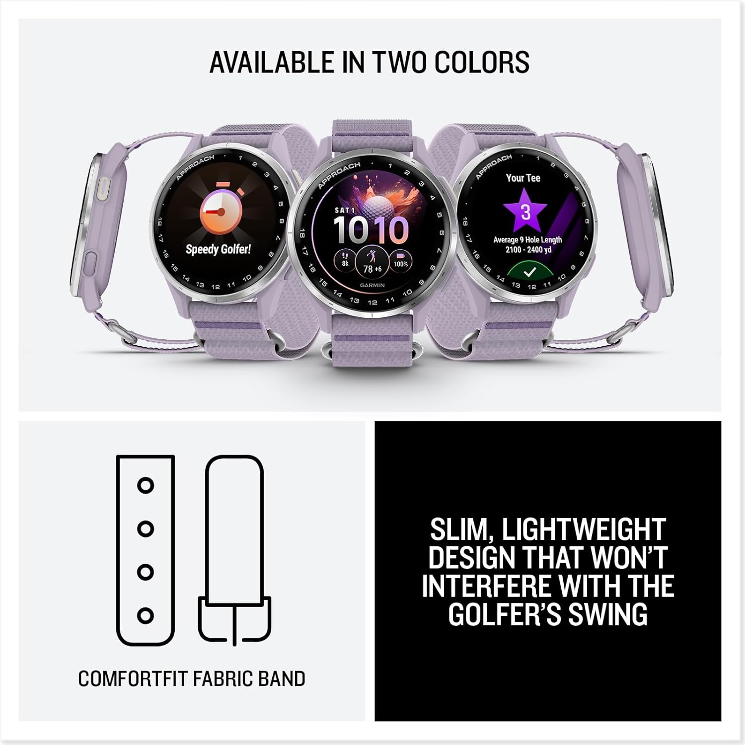 image:imageGarmin Approach J1 Junior Golf Watch with GPS Bright and Colorful Display TeeOff Guidance Essential Features for Learning and Improving Black 12 Amoled Touchscreen TeeOff Guidance Personal Par PaceofPlay 43 000 Plus Courses Up to 15 Hr GPS 5 AtmLilac