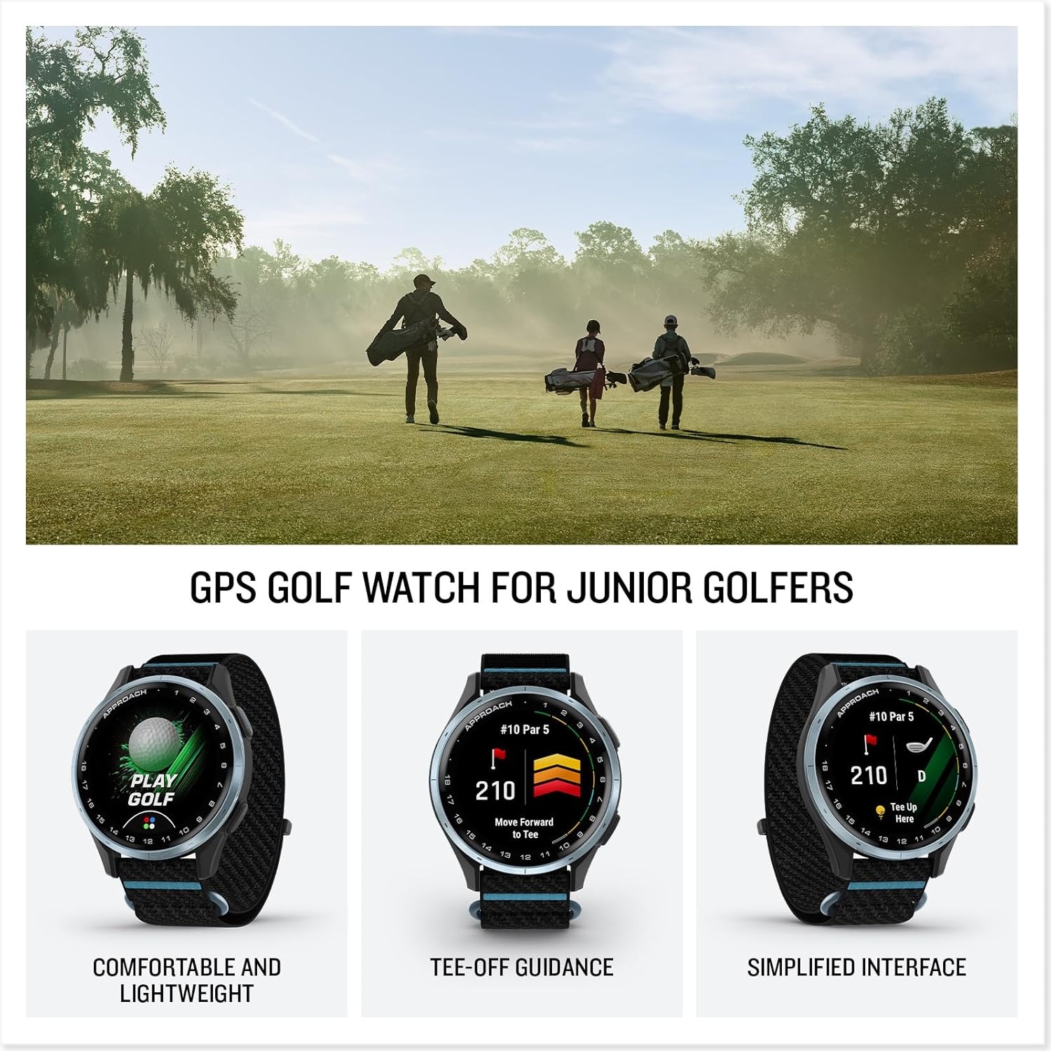 image:imageGarmin Approach J1 Junior Golf Watch with GPS Bright and Colorful Display TeeOff Guidance Essential Features for Learning and Improving Black 12 Amoled Touchscreen TeeOff Guidance Personal Par PaceofPlay 43 000 Plus Courses Up to 15 Hr GPS 5 AtmBlack
