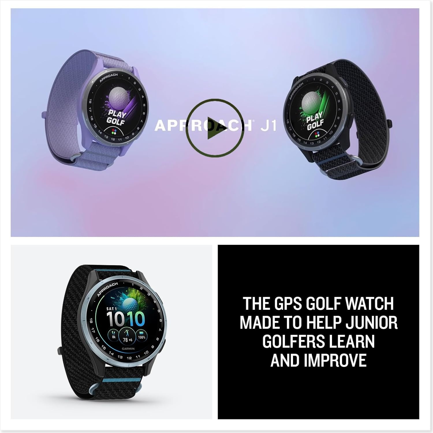 image:imageGarmin Approach J1 Junior Golf Watch with GPS Bright and Colorful Display TeeOff Guidance Essential Features for Learning and Improving Black 12 Amoled Touchscreen TeeOff Guidance Personal Par PaceofPlay 43 000 Plus Courses Up to 15 Hr GPS 5 AtmBlack