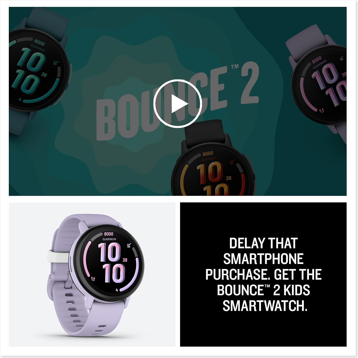 image:imageGarmin Bounce 2 Kids Smartwatch with Calling Messaging and Location Tracking Features Light PurpleLight Purple