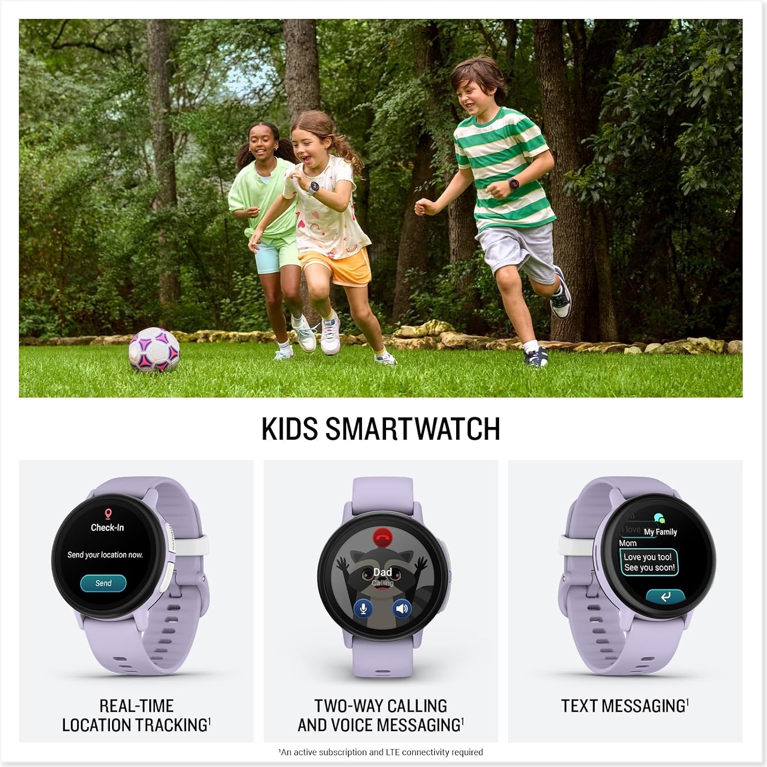 image:imageGarmin Bounce 2 Kids Smartwatch with Calling Messaging and Location Tracking Features Light PurpleLight Purple