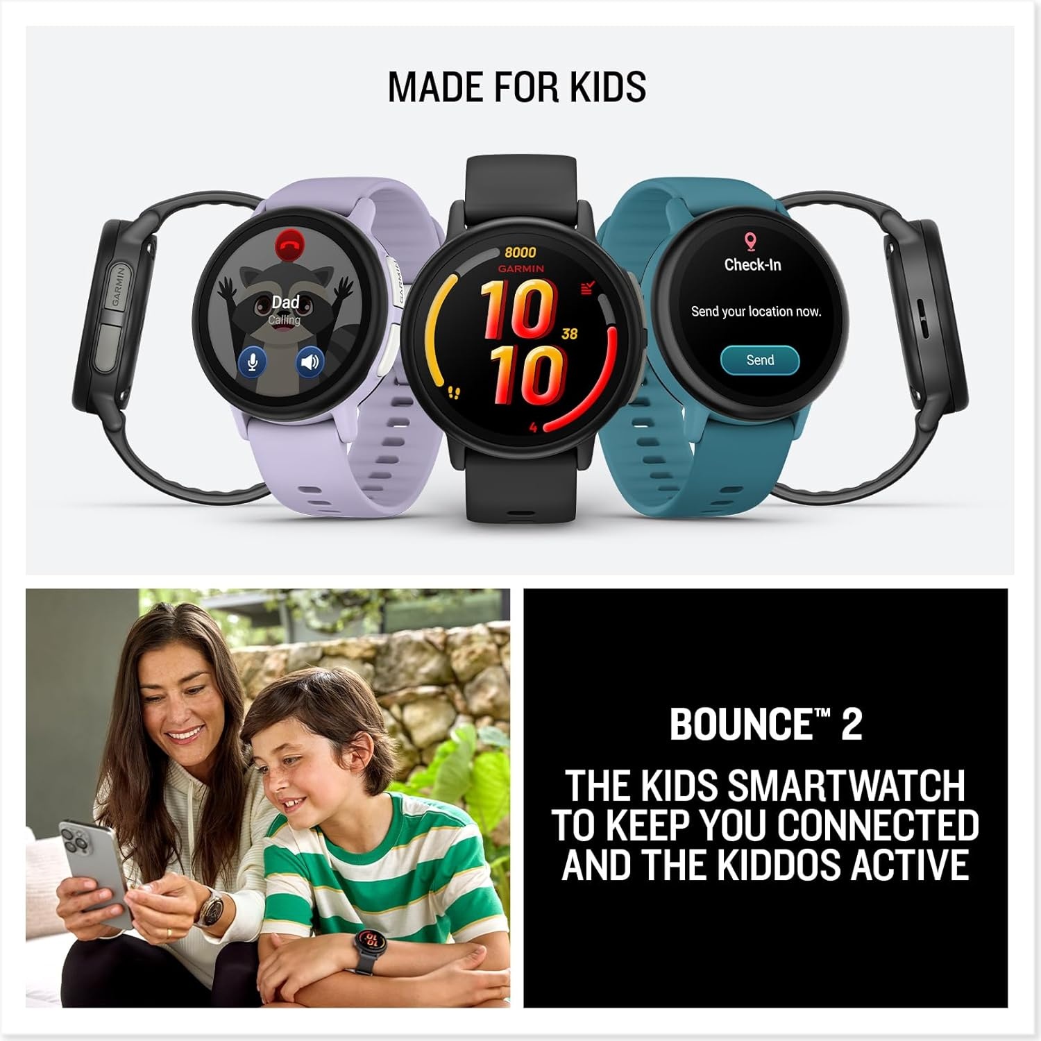 image:imageGarmin Bounce 2 Kids Smartwatch with Calling Messaging and Location Tracking Features Light PurpleLight Purple