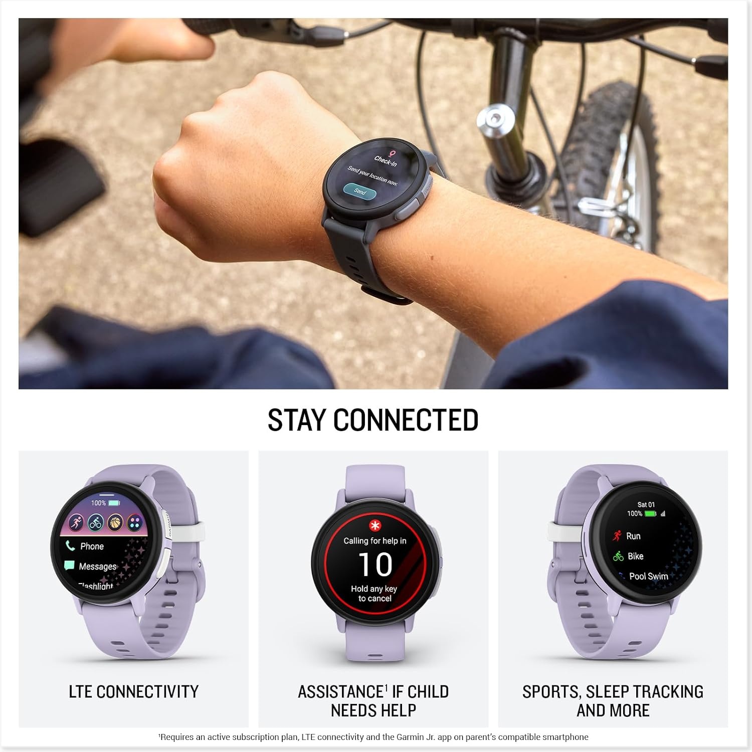 image:imageGarmin Bounce 2 Kids Smartwatch with Calling Messaging and Location Tracking Features Light PurpleLight Purple