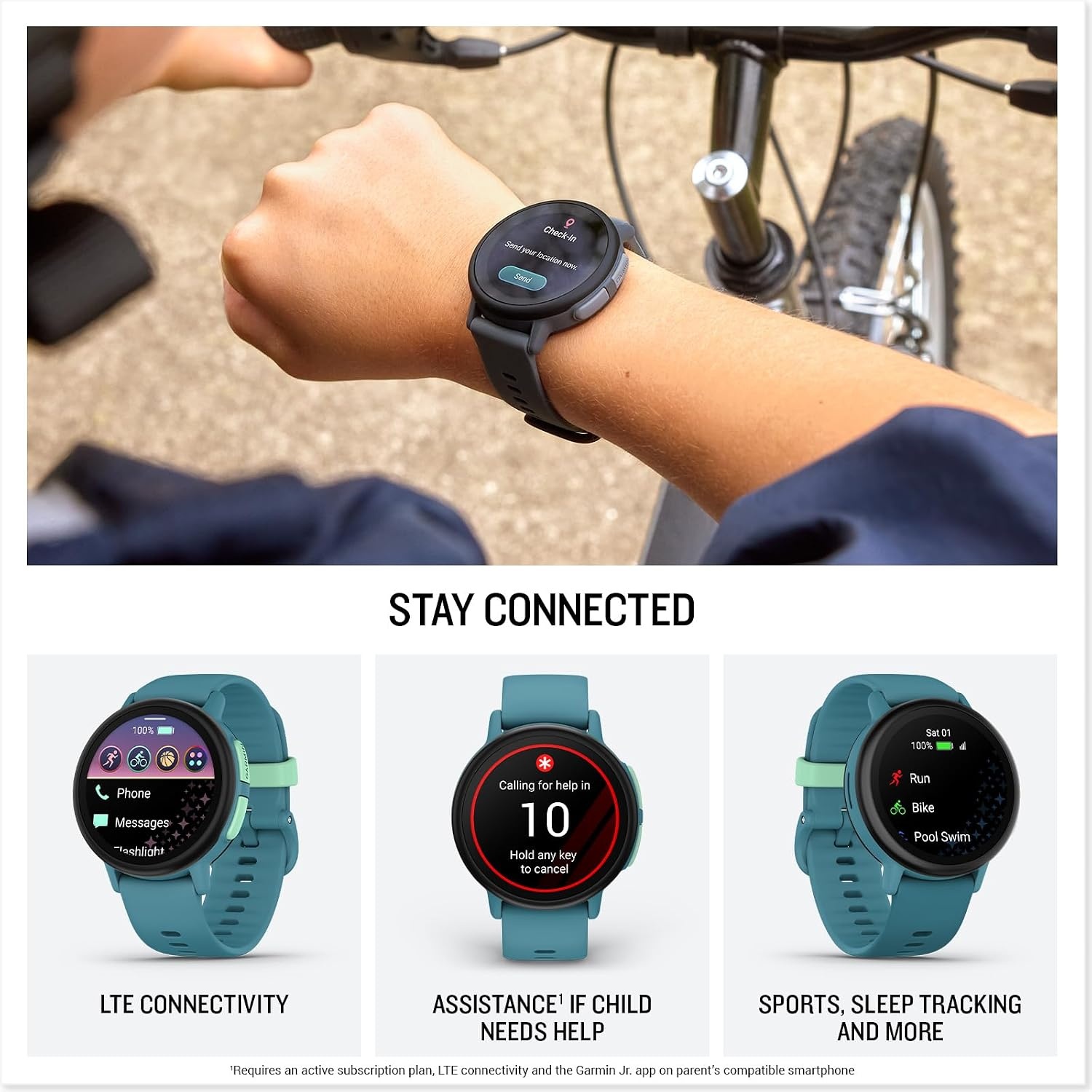 image:imageGarmin Bounce 2 Kids Smartwatch with Calling Messaging and Location Tracking Features Light PurpleTurquoise