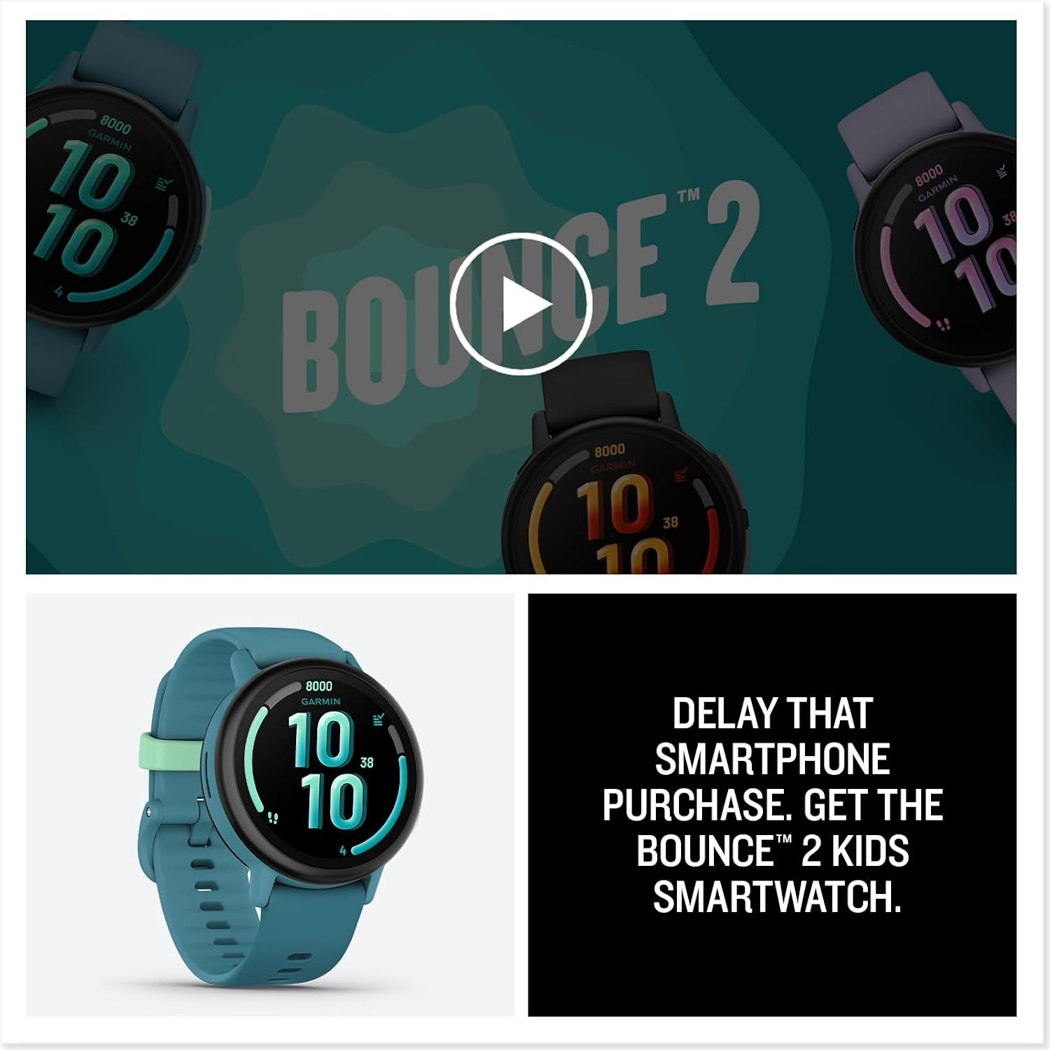 image:imageGarmin Bounce 2 Kids Smartwatch with Calling Messaging and Location Tracking Features Light PurpleTurquoise