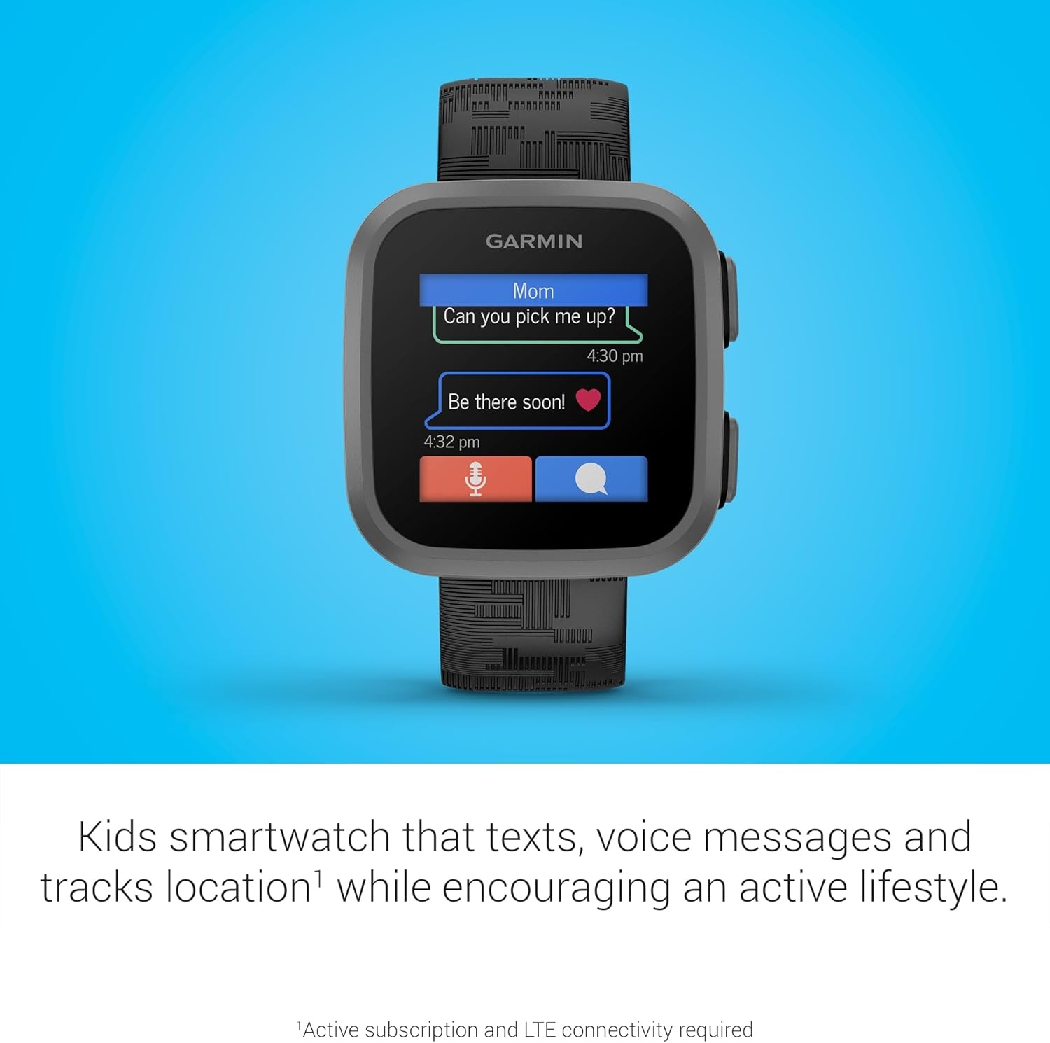 image:imageGarmin Bounce Kids Smartwatch TwoWay Text and Voice Messaging Location Tracking Green Burst RealTime GPS Tracking LTE Subscription Required Up to 2 Days Battery 5 AtmRatedBlack