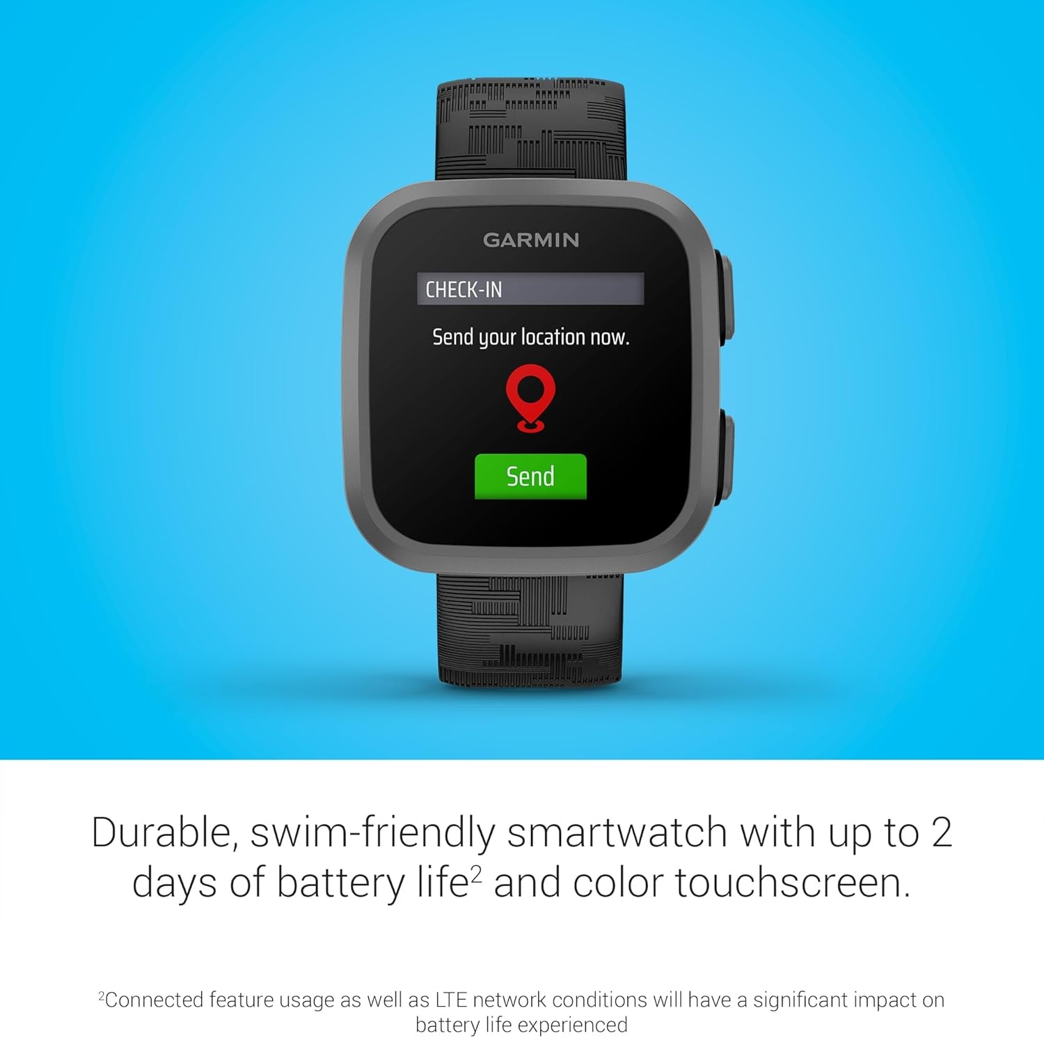 image:imageGarmin Bounce Kids Smartwatch TwoWay Text and Voice Messaging Location Tracking Green Burst RealTime GPS Tracking LTE Subscription Required Up to 2 Days Battery 5 AtmRatedBlack