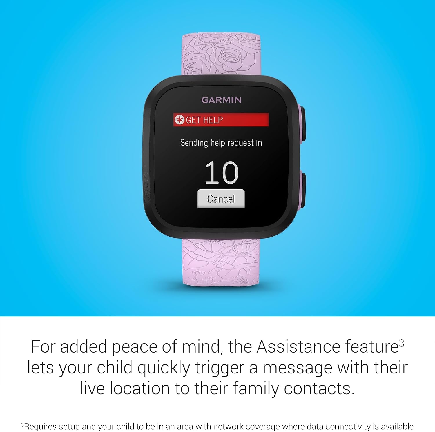 image:imageGarmin Bounce Kids Smartwatch TwoWay Text and Voice Messaging Location Tracking Green Burst RealTime GPS Tracking LTE Subscription Required Up to 2 Days Battery 5 AtmRatedPurple