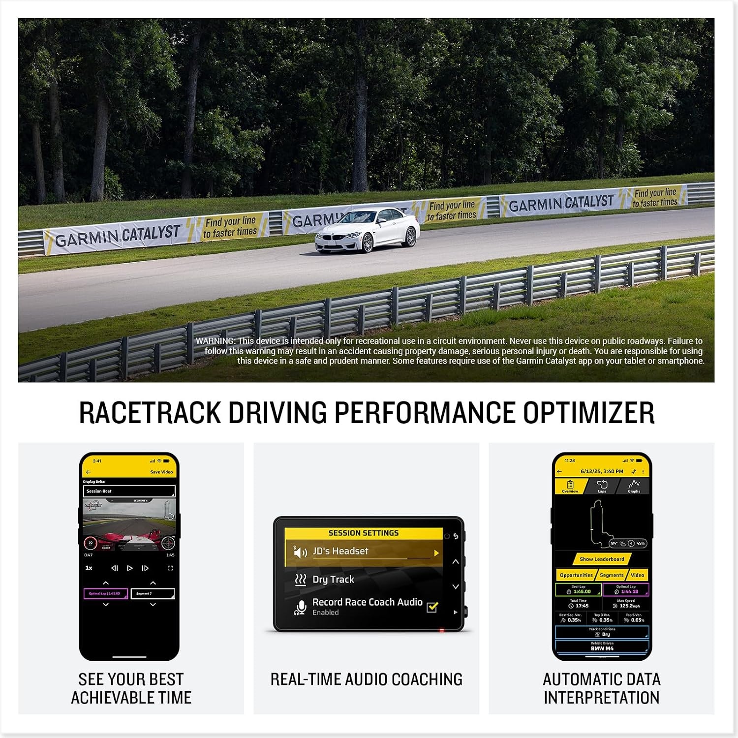 image:imageGarmin Catalyst 2 Racetrack Driving Performance Optimizer OnTrack Coaching True Optimal Lap Technology Detailed Performance Data Leaderboards Motorsports HighPerformance Driving 3 Touchscreen Builtin 1440p HD Camera True Optimal Lap and RealTime Audio Coaching 32GB Microsd Included