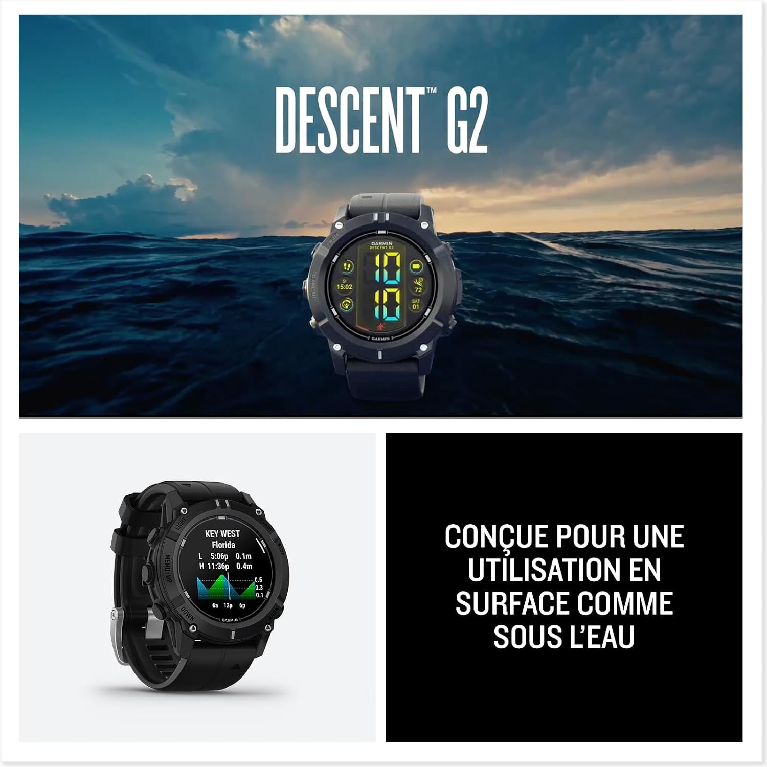 image:imageGarmin Descent G2 WatchStyle Dive Computer Bright AMOLED Display Multiple Dive Modes Health and Wellness Features Black with Black Band WatchStyle Dive Computer 7 Dive Modes Incl Technical and Apnea Up to 10 Days Battery 10 AtmBlack