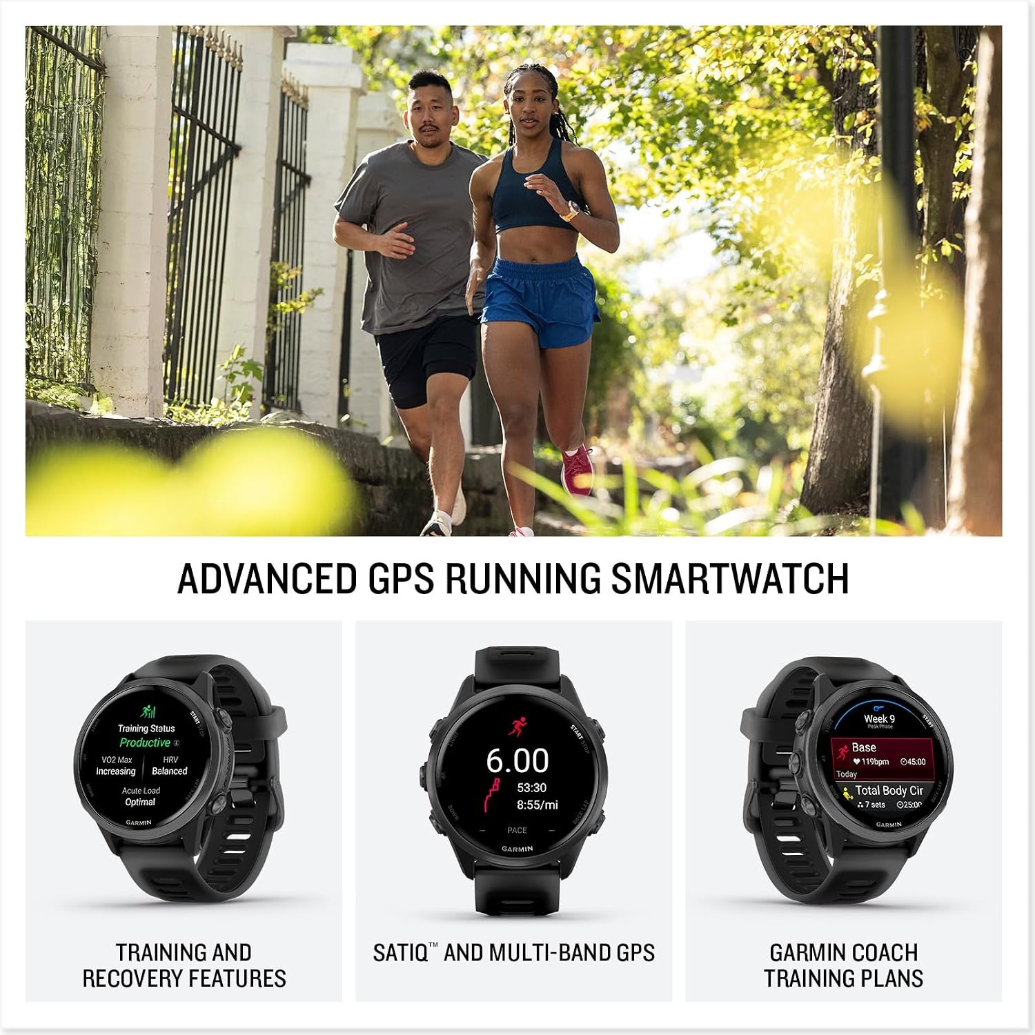 image:imageGarmin Forerunner 570 42mm Advanced GPS Running and Triathlon Smartwatch AMOLED Display Training and Recovery Features Slate Gray Aluminum with Translucent BlackBlack Band 12 Amoled MultiGnss GPS with Satiq Training Recovery and Multisport and Triathlon Support Slate Gray Aluminum CaseSlate with Black Band