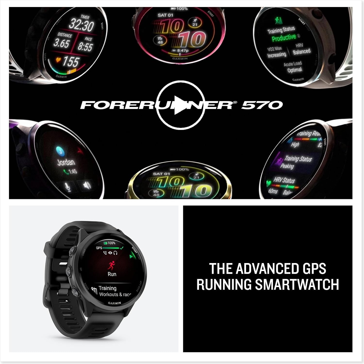 image:imageGarmin Forerunner 570 42mm Advanced GPS Running and Triathlon Smartwatch AMOLED Display Training and Recovery Features Slate Gray Aluminum with Translucent BlackBlack Band 12 Amoled MultiGnss GPS with Satiq Training Recovery and Multisport and Triathlon Support Slate Gray Aluminum CaseSlateBlack