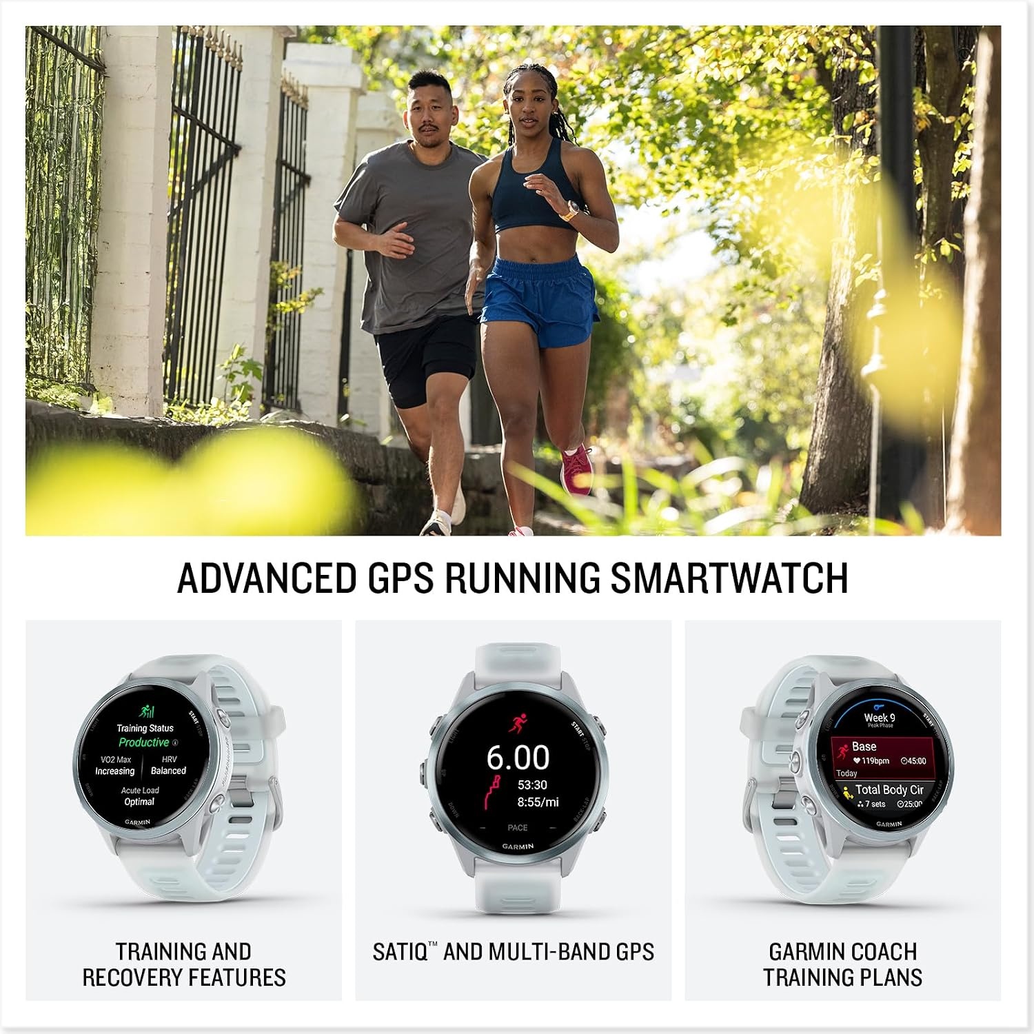 image:imageGarmin Forerunner 570 42mm Advanced GPS Running and Triathlon Smartwatch AMOLED Display Training and Recovery Features Slate Gray Aluminum with Translucent BlackBlack Band 12 Amoled MultiGnss GPS with Satiq Training Recovery and Multisport and Triathlon Support Slate Gray Aluminum CaseCloud Blue with Whitestone