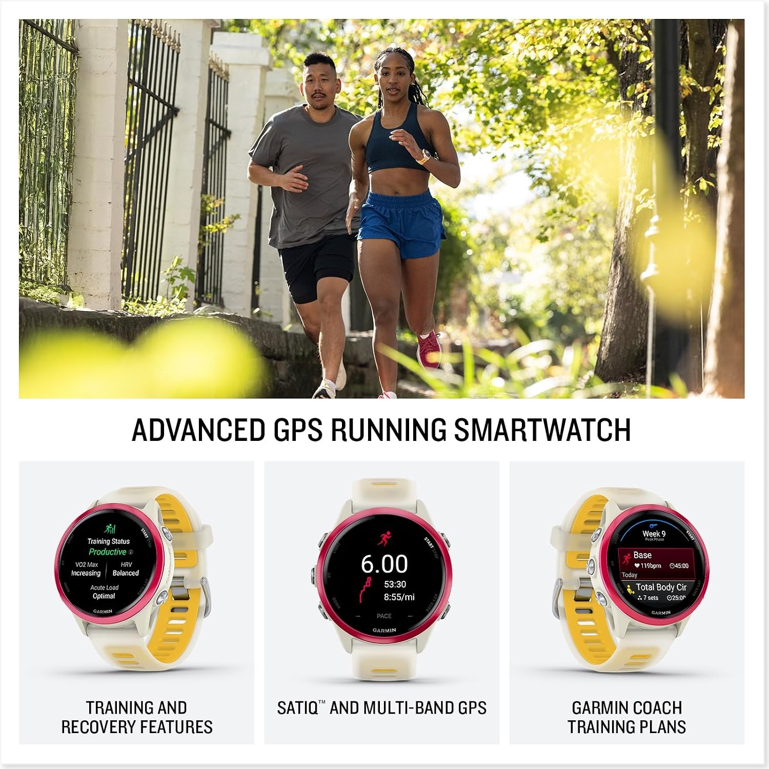 image:imageGarmin Forerunner 570 42mm Advanced GPS Running and Triathlon Smartwatch AMOLED Display Training and Recovery Features Slate Gray Aluminum with Translucent BlackBlack Band 12 Amoled MultiGnss GPS with Satiq Training Recovery and Multisport and Triathlon Support Slate Gray Aluminum CaseRaspberry with BoneMango