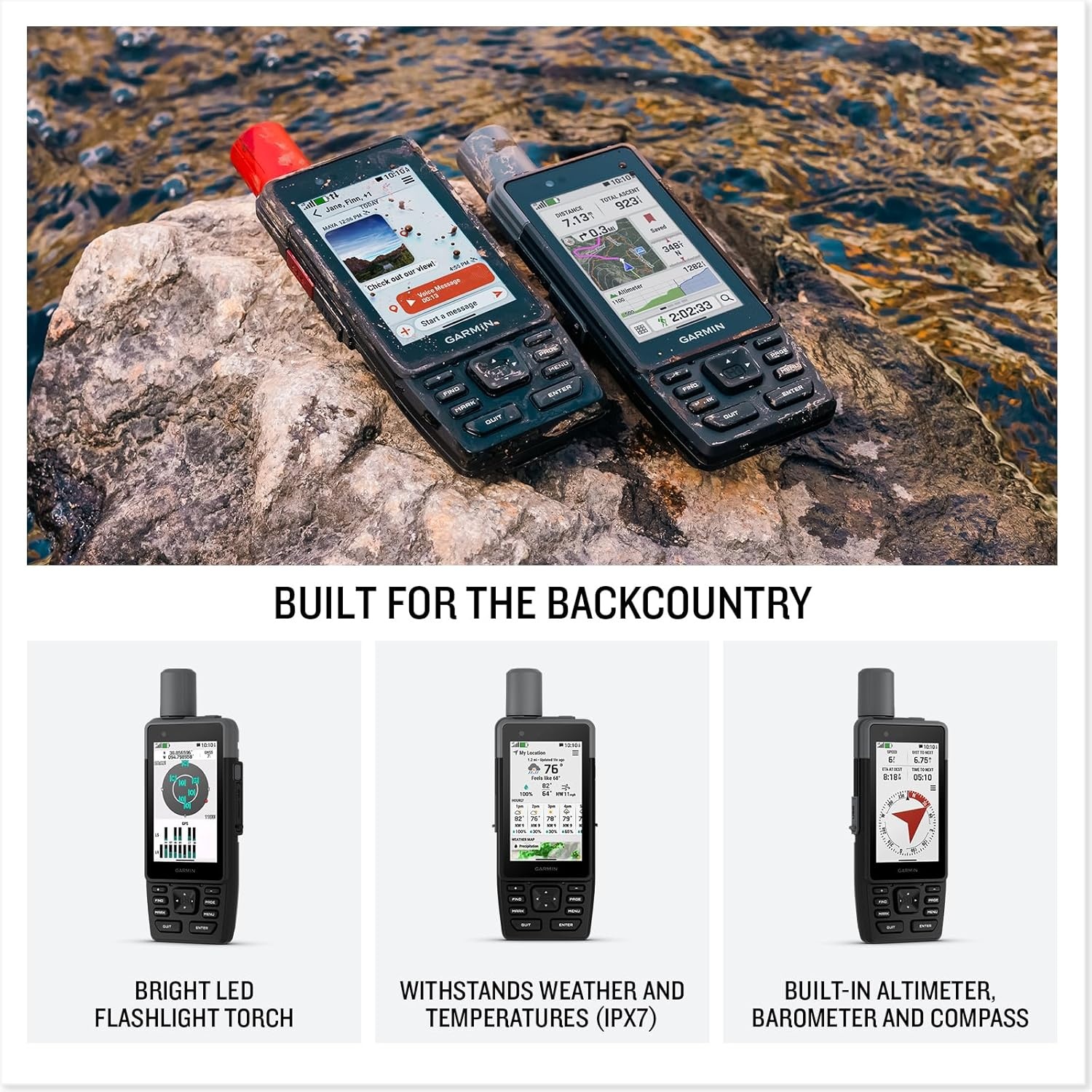 image:imageGarmin GPSMAP H1i Plus Premium GPS Handheld Navigator with inReach Plus Technology to Share Texts Photos Voice Memos and SOS OffGrid Touchscreen and Buttons Long Battery Life Preloaded Maps Inreach Plus Satellite Tech Enables Sos Text Photo and Voice Messages OffGrid Preloaded Topoactive MapsNo inReach Plus Technology