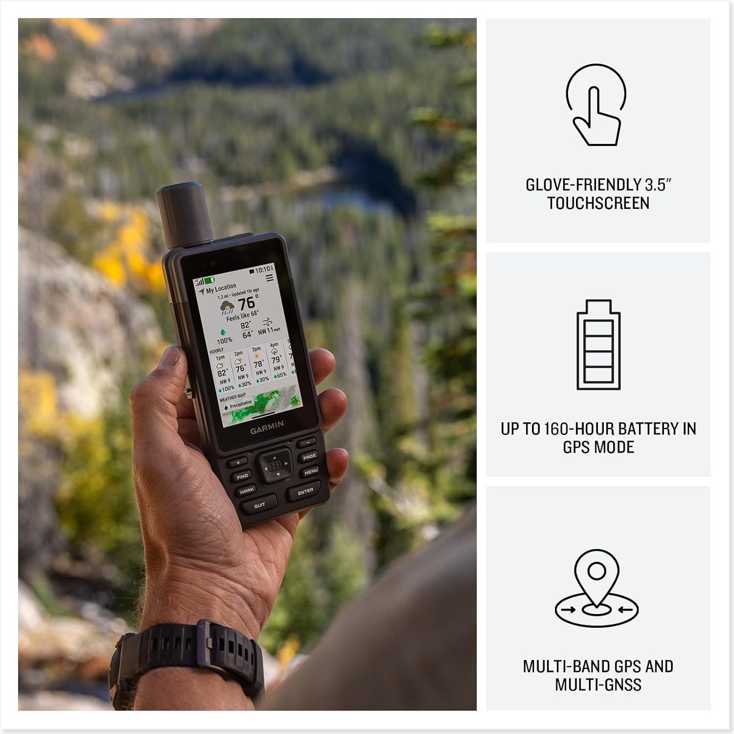 image:imageGarmin GPSMAP H1i Plus Premium GPS Handheld Navigator with inReach Plus Technology to Share Texts Photos Voice Memos and SOS OffGrid Touchscreen and Buttons Long Battery Life Preloaded Maps Inreach Plus Satellite Tech Enables Sos Text Photo and Voice Messages OffGrid Preloaded Topoactive MapsNo inReach Plus Technology