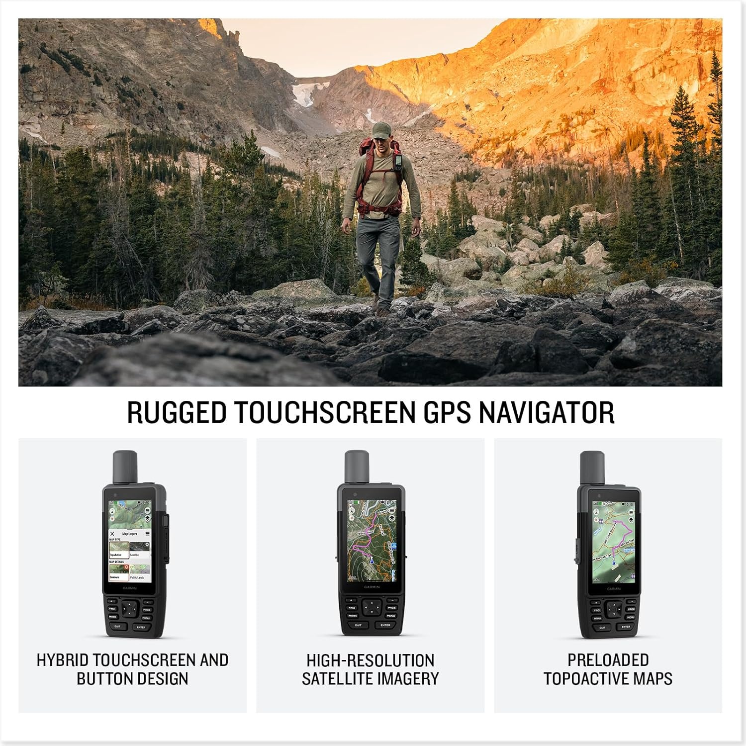 image:imageGarmin GPSMAP H1i Plus Premium GPS Handheld Navigator with inReach Plus Technology to Share Texts Photos Voice Memos and SOS OffGrid Touchscreen and Buttons Long Battery Life Preloaded Maps Inreach Plus Satellite Tech Enables Sos Text Photo and Voice Messages OffGrid Preloaded Topoactive MapsNo inReach Plus Technology