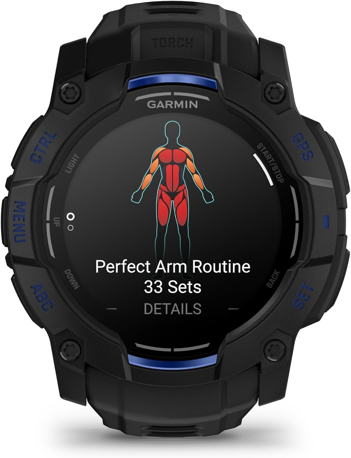 image:imageGarmin Instinct 3 45mm AMOLED Display Rugged Outdoor GPS Smartwatch MetalReinforced Bezel Builtin Flashlight Up to 18 Days of Battery Life Black 45mm Amoled 12 Display MetalReinforced Bezel Builtin Flashlight Up to 18 Days Battery MultiBand GPS 10 AtmBlack and Bolt Blue