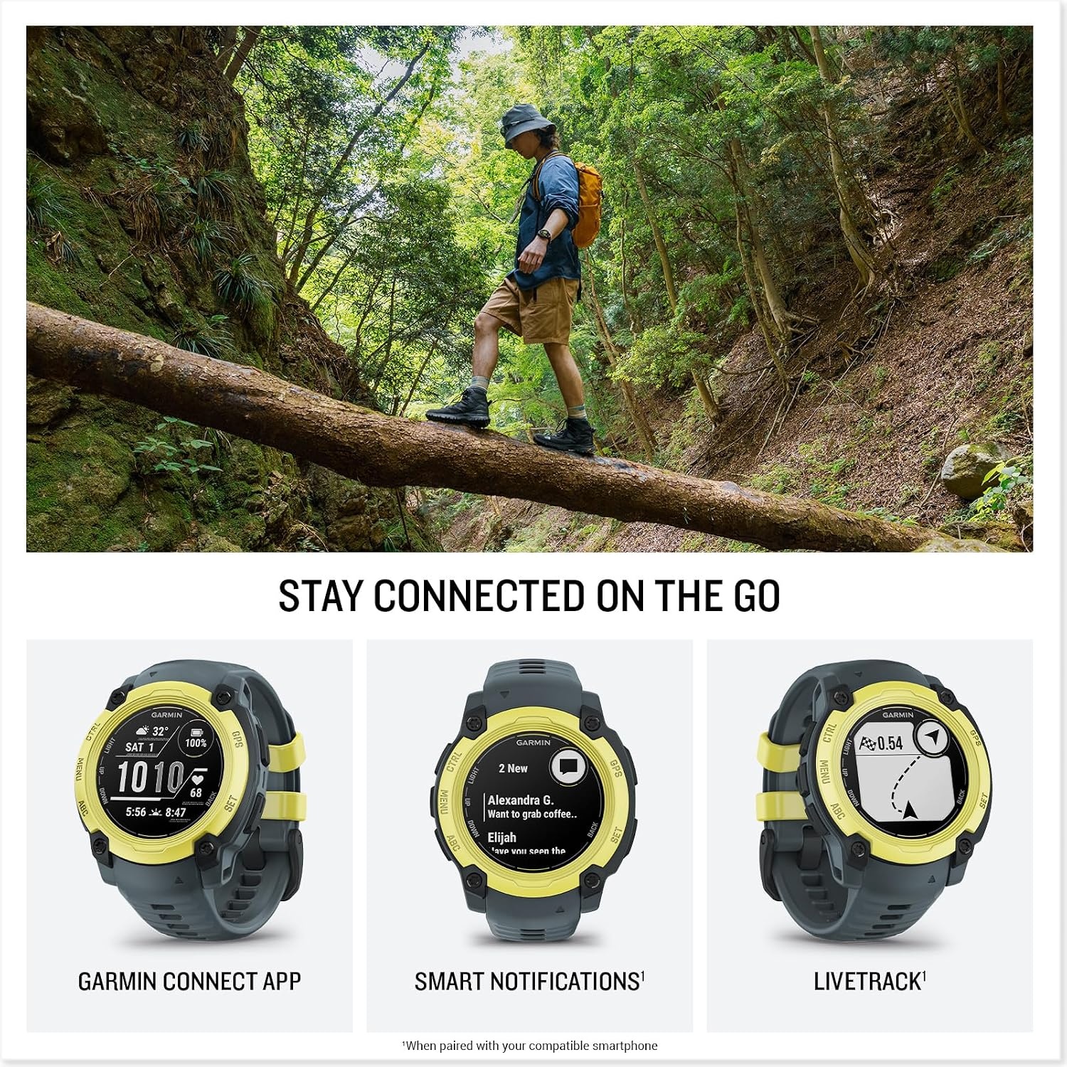 image:imageGarmin Instinct 3 45mm AMOLED Display Rugged Outdoor GPS Smartwatch MetalReinforced Bezel Builtin Flashlight Up to 18 Days of Battery Life Black 45mm Amoled 12 Display MetalReinforced Bezel Builtin Flashlight Up to 18 Days Battery MultiBand GPS 10 AtmElectric LimeTwilight