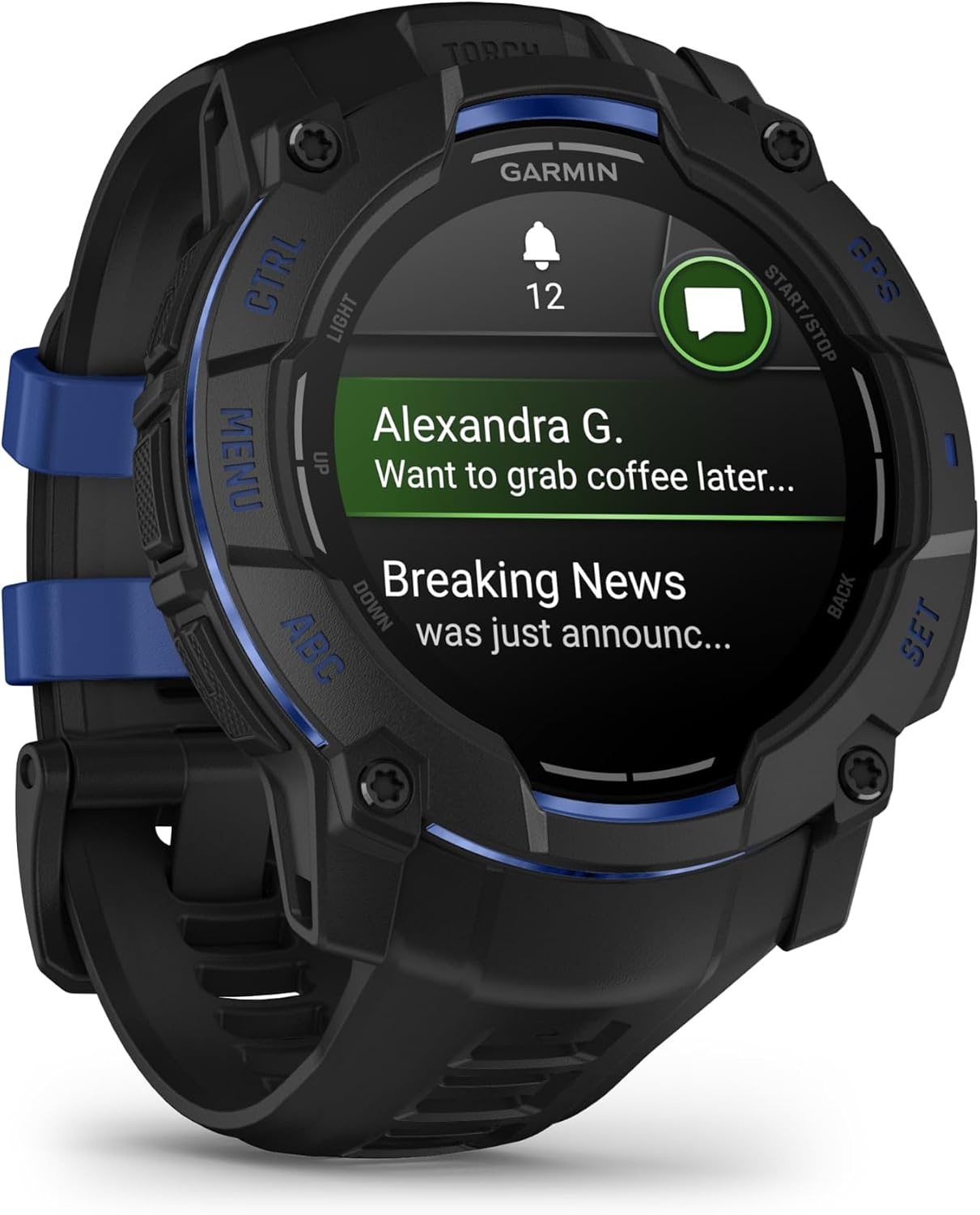 image:imageGarmin Instinct 3 45mm AMOLED Display Rugged Outdoor GPS Smartwatch MetalReinforced Bezel Builtin Flashlight Up to 18 Days of Battery Life Black 45mm Amoled 12 Display MetalReinforced Bezel Builtin Flashlight Up to 18 Days Battery MultiBand GPS 10 AtmBlack and Bolt Blue