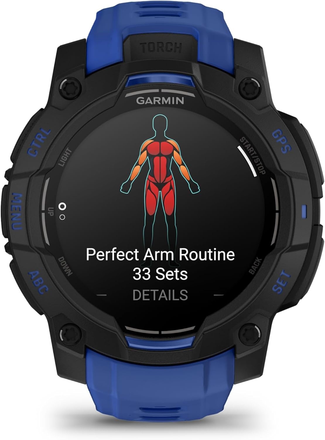 image:imageGarmin Instinct 3 45mm AMOLED Display Rugged Outdoor GPS Smartwatch MetalReinforced Bezel Builtin Flashlight Up to 18 Days of Battery Life Black 45mm Amoled 12 Display MetalReinforced Bezel Builtin Flashlight Up to 18 Days Battery MultiBand GPS 10 AtmBlack with Bolt Blue