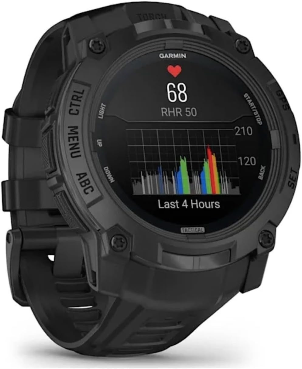 image:imageGarmin Instinct 3 45mm AMOLED Display Rugged Outdoor GPS Smartwatch MetalReinforced Bezel Builtin Flashlight Up to 18 Days of Battery Life Black 45mm Amoled 12 Display MetalReinforced Bezel Builtin Flashlight Up to 18 Days Battery MultiBand GPS 10 AtmBlack with Black Band