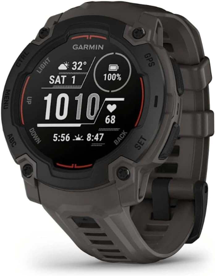 image:imageGarmin Instinct 3 45mm AMOLED Display Rugged Outdoor GPS Smartwatch MetalReinforced Bezel Builtin Flashlight Up to 18 Days of Battery Life Black 45mm Amoled 12 Display MetalReinforced Bezel Builtin Flashlight Up to 18 Days Battery MultiBand GPS 10 AtmE Charcoal