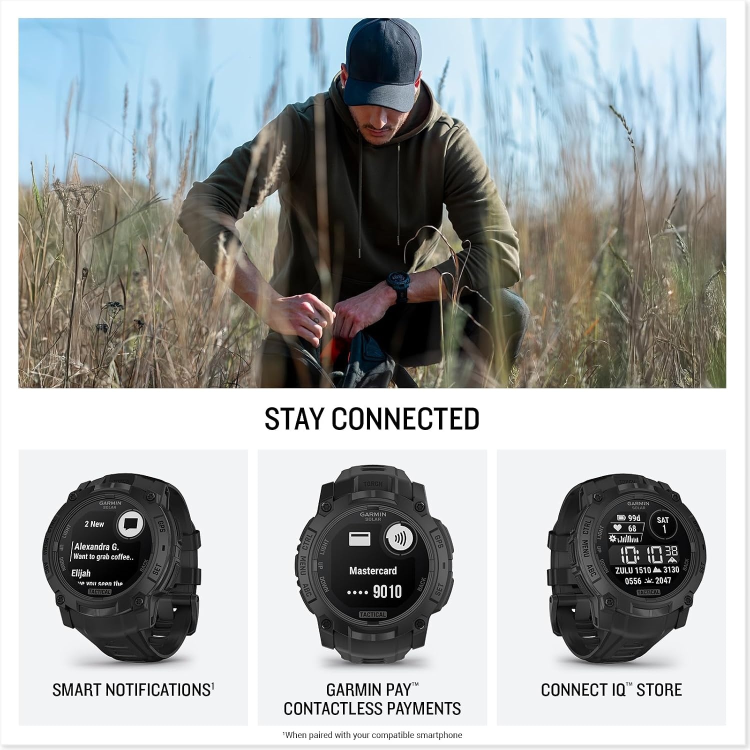 image:imageGarmin Instinct 3 45mm AMOLED Display Rugged Outdoor GPS Smartwatch MetalReinforced Bezel Builtin Flashlight Up to 18 Days of Battery Life Black 45mm Amoled 12 Display MetalReinforced Bezel Builtin Flashlight Up to 18 Days Battery MultiBand GPS 10 AtmBlack