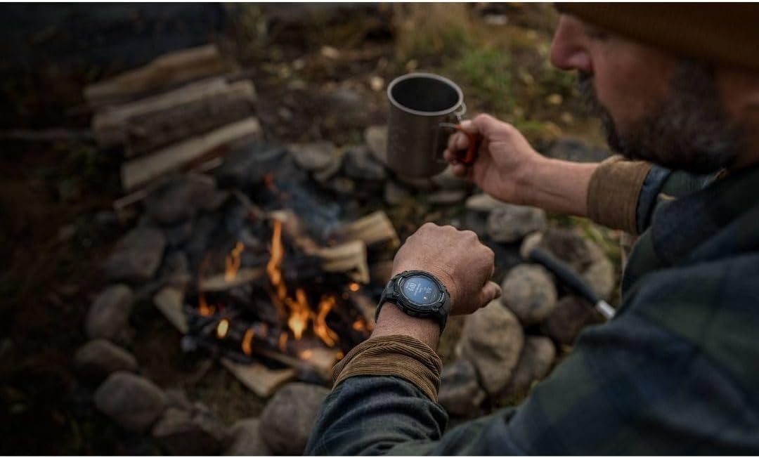 image:imageGarmin Instinct 3 45mm AMOLED Display Rugged Outdoor GPS Smartwatch MetalReinforced Bezel Builtin Flashlight Up to 18 Days of Battery Life Black 45mm Amoled 12 Display MetalReinforced Bezel Builtin Flashlight Up to 18 Days Battery MultiBand GPS 10 AtmAMOLED Charcoal