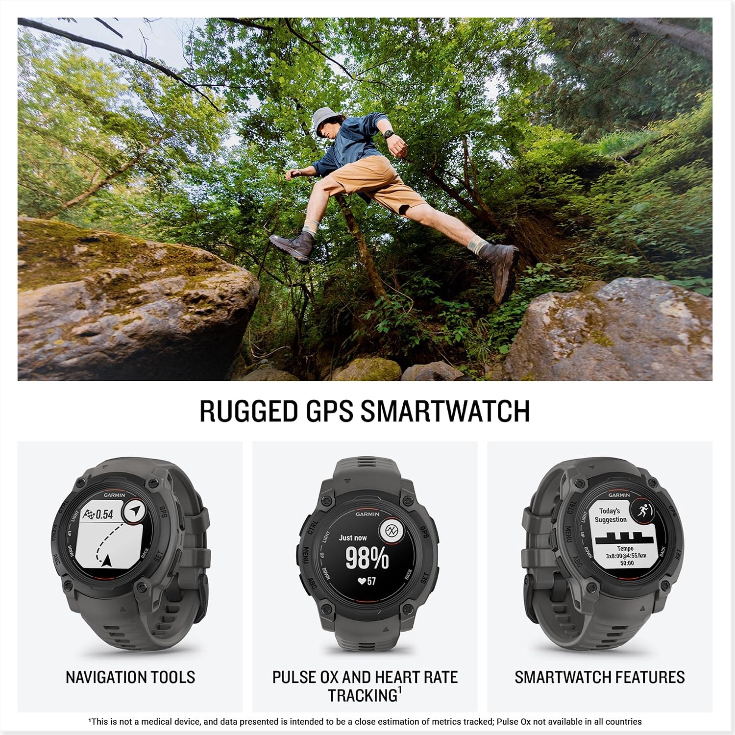 image:imageGarmin Instinct 3 45mm AMOLED Display Rugged Outdoor GPS Smartwatch MetalReinforced Bezel Builtin Flashlight Up to 18 Days of Battery Life Black 45mm Amoled 12 Display MetalReinforced Bezel Builtin Flashlight Up to 18 Days Battery MultiBand GPS 10 AtmCharcoal