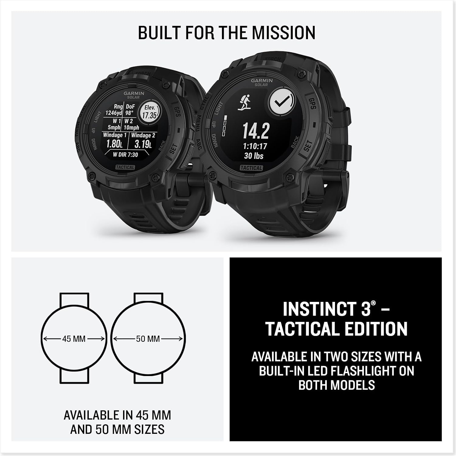 image:imageGarmin Instinct 3 45mm AMOLED Display Rugged Outdoor GPS Smartwatch MetalReinforced Bezel Builtin Flashlight Up to 18 Days of Battery Life Black 45mm Amoled 12 Display MetalReinforced Bezel Builtin Flashlight Up to 18 Days Battery MultiBand GPS 10 AtmBlack