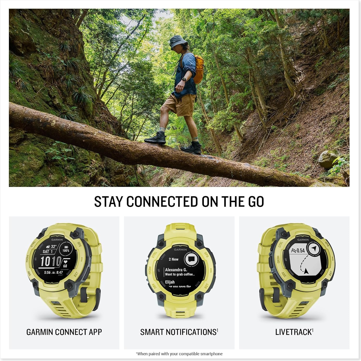 image:imageGarmin Instinct 3 45mm AMOLED Display Rugged Outdoor GPS Smartwatch MetalReinforced Bezel Builtin Flashlight Up to 18 Days of Battery Life Black 45mm Amoled 12 Display MetalReinforced Bezel Builtin Flashlight Up to 18 Days Battery MultiBand GPS 10 AtmElectric Lime
