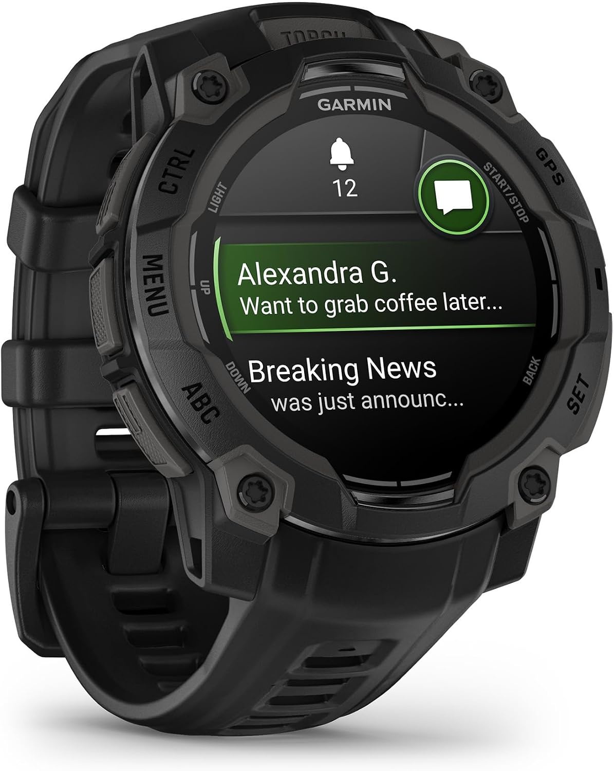 image:imageGarmin Instinct 3 45mm AMOLED Display Rugged Outdoor GPS Smartwatch MetalReinforced Bezel Builtin Flashlight Up to 18 Days of Battery Life Black 45mm Amoled 12 Display MetalReinforced Bezel Builtin Flashlight Up to 18 Days Battery MultiBand GPS 10 AtmAMOLED Black