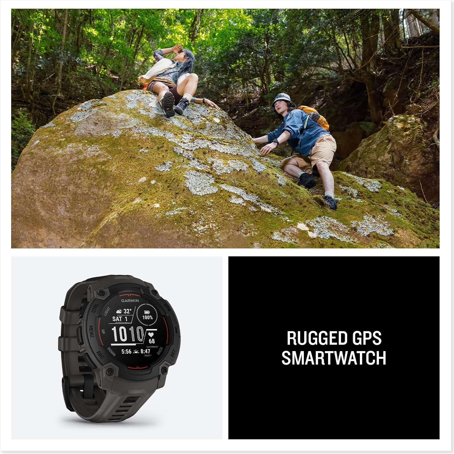 image:imageGarmin Instinct 3 45mm AMOLED Display Rugged Outdoor GPS Smartwatch MetalReinforced Bezel Builtin Flashlight Up to 18 Days of Battery Life Black 45mm Amoled 12 Display MetalReinforced Bezel Builtin Flashlight Up to 18 Days Battery MultiBand GPS 10 AtmE Charcoal