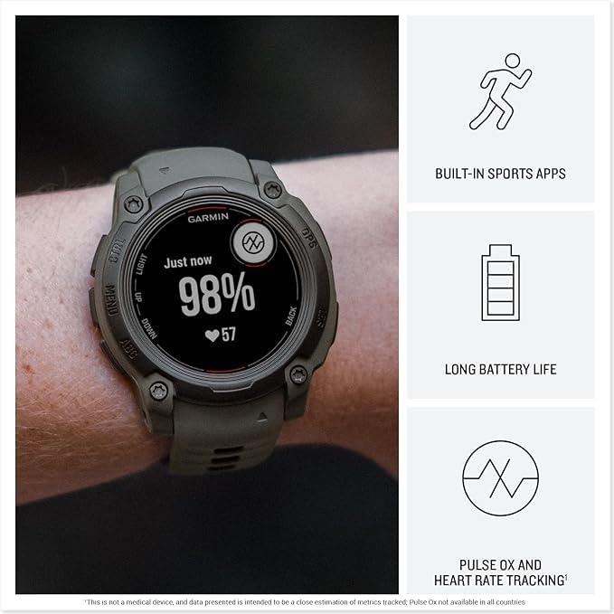 image:imageGarmin Instinct 3 45mm AMOLED Display Rugged Outdoor GPS Smartwatch MetalReinforced Bezel Builtin Flashlight Up to 18 Days of Battery Life Black 45mm Amoled 12 Display MetalReinforced Bezel Builtin Flashlight Up to 18 Days Battery MultiBand GPS 10 AtmCharcoal