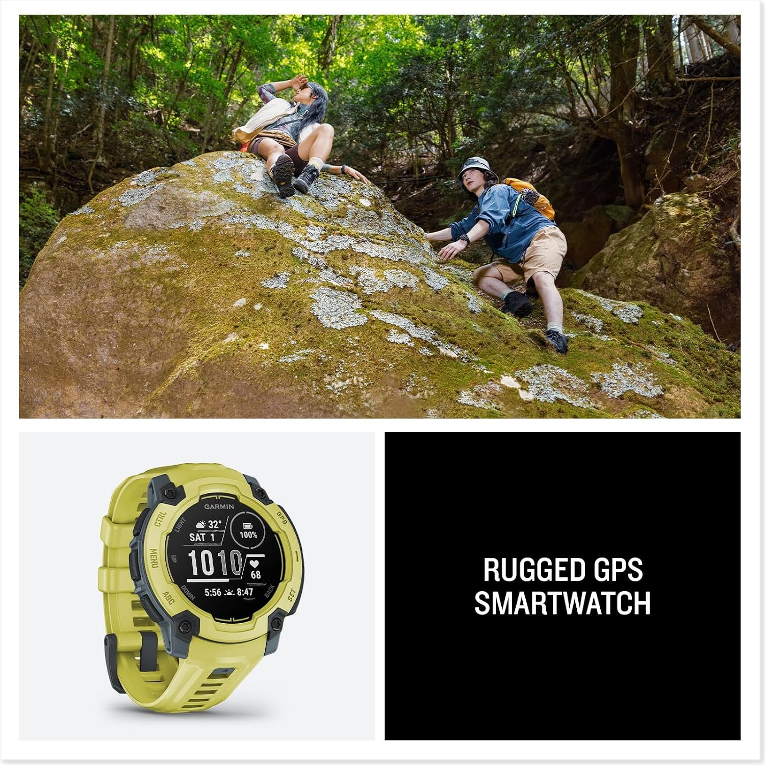 image:imageGarmin Instinct 3 45mm AMOLED Display Rugged Outdoor GPS Smartwatch MetalReinforced Bezel Builtin Flashlight Up to 18 Days of Battery Life Black 45mm Amoled 12 Display MetalReinforced Bezel Builtin Flashlight Up to 18 Days Battery MultiBand GPS 10 AtmElectric Lime