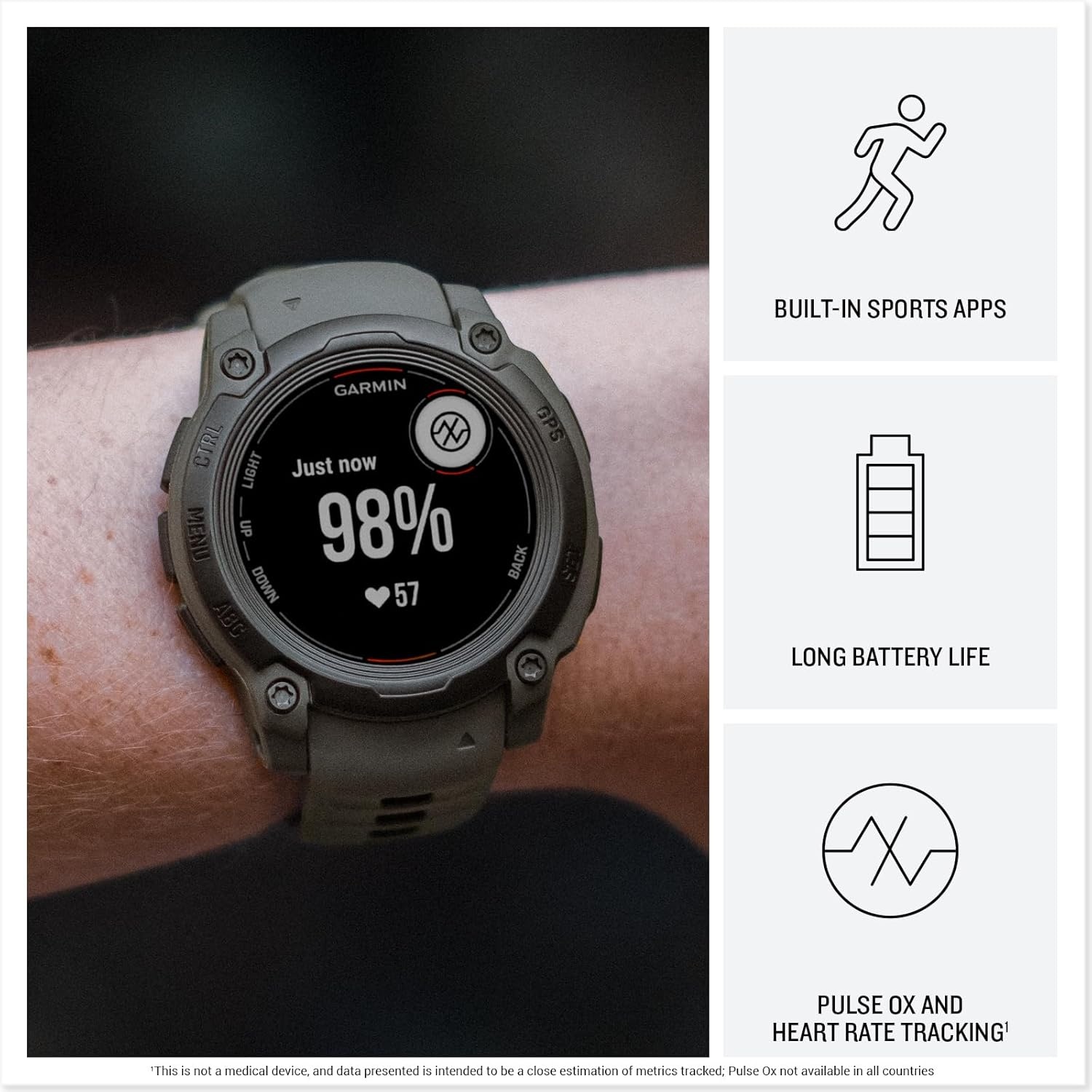 image:imageGarmin Instinct 3 45mm AMOLED Display Rugged Outdoor GPS Smartwatch MetalReinforced Bezel Builtin Flashlight Up to 18 Days of Battery Life Black 45mm Amoled 12 Display MetalReinforced Bezel Builtin Flashlight Up to 18 Days Battery MultiBand GPS 10 AtmE Charcoal