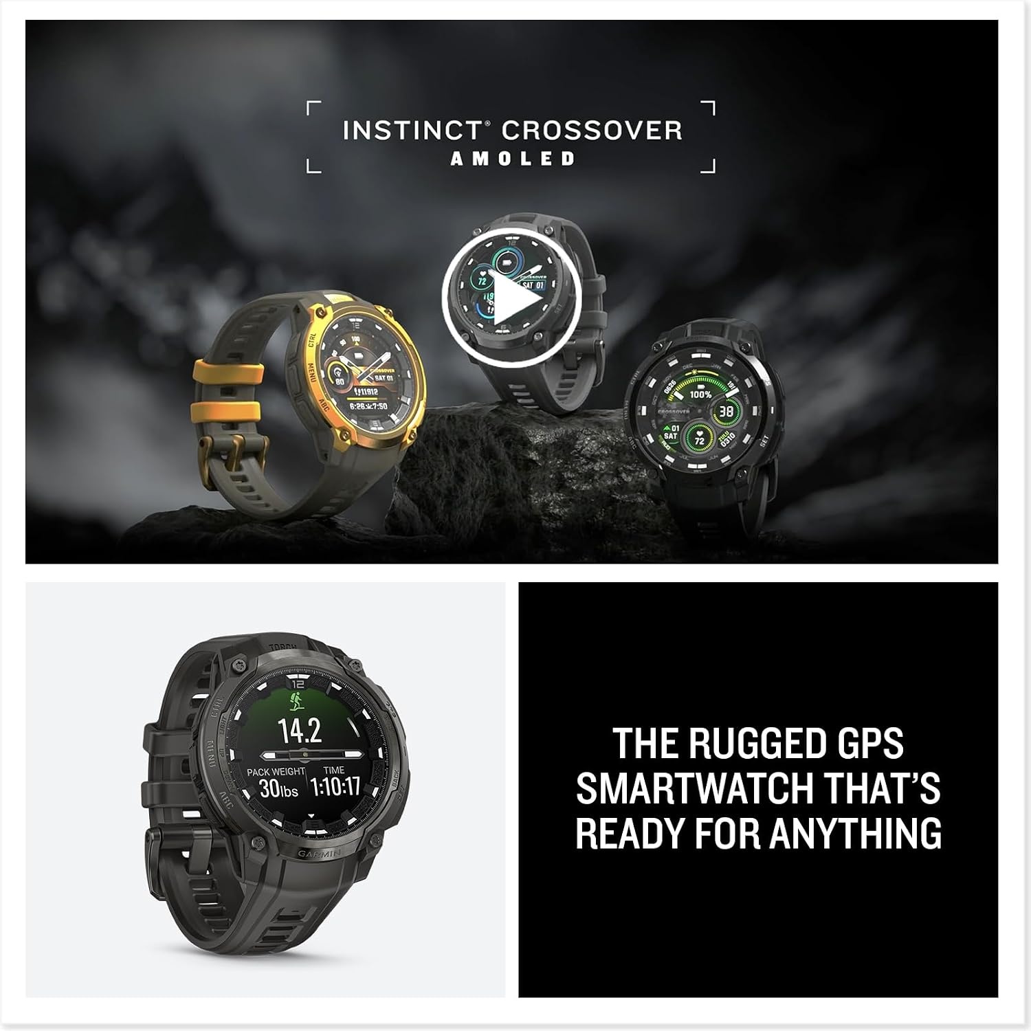 image:imageGarmin Instinct Crossover AMOLED Rugged Hybrid GPS Smartwatch with Analog Watch Hands and Bright AMOLED Display BronzeSunburst with Cocoa Silicone Band Analog Watch Hands 47mm Case Cocoa Silicone Band Up to 14 Days BatteryCharcoal