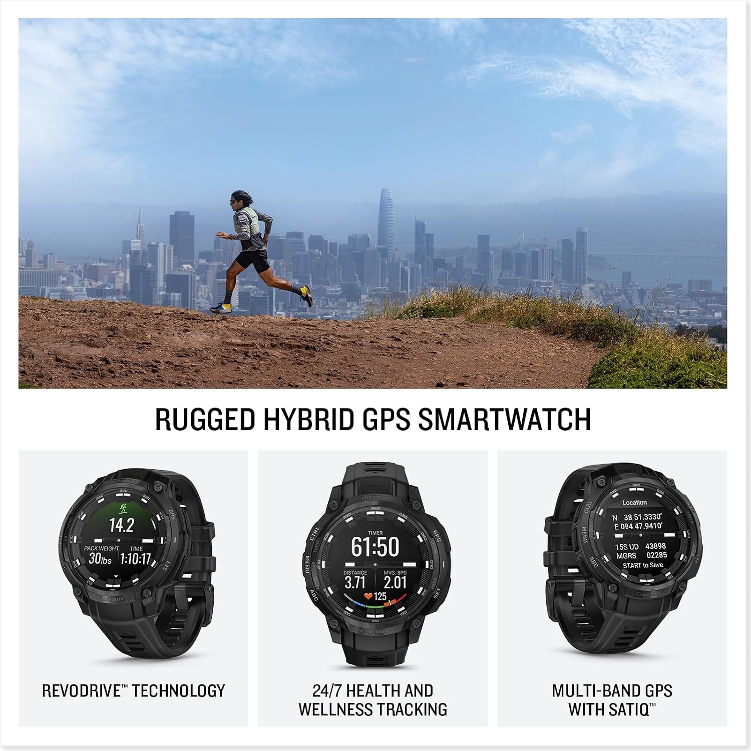 image:imageGarmin Instinct Crossover AMOLED Rugged Hybrid GPS Smartwatch with Analog Watch Hands and Bright AMOLED Display BronzeSunburst with Cocoa Silicone Band Analog Watch Hands 47mm Case Cocoa Silicone Band Up to 14 Days BatteryBlack