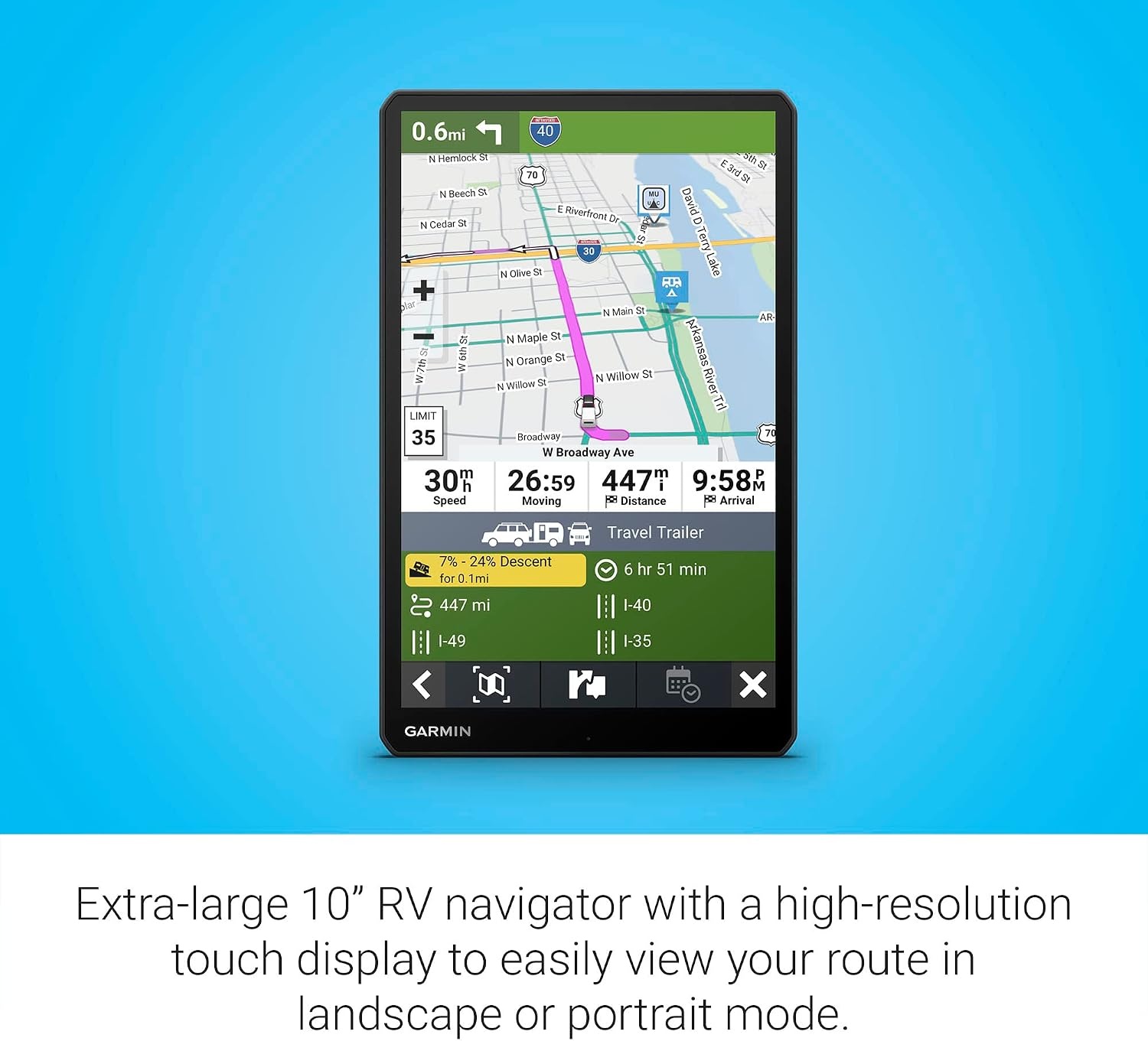 image:imageGarmin RV 795 Large EasytoRead 7 GPS RV Navigator Custom Routing HighResolution Birdseye Satellite Imagery Directory of Parks and Services Access Live Traffic and Weather 7 Touchscreen Custom Rv Routing Birdseye Imagery Preloaded Campgrounds Live Traffic and Weather10 without Dash Cam