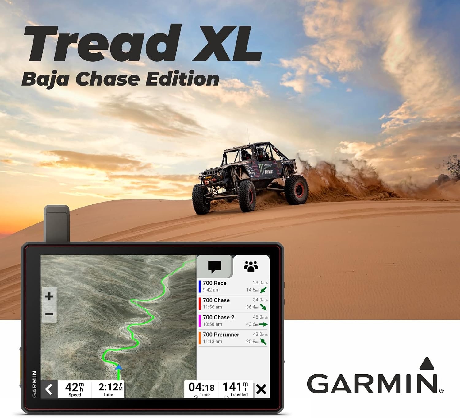 image:imageGarmin Tread XL Baja Race Edition Rugged ultrabright 10 OffRoad Race Navigator highPerformance GPS for Trophy Trucks Team Tracking with Builtin inReach Satellite CommunicationTread XL Baja Chase