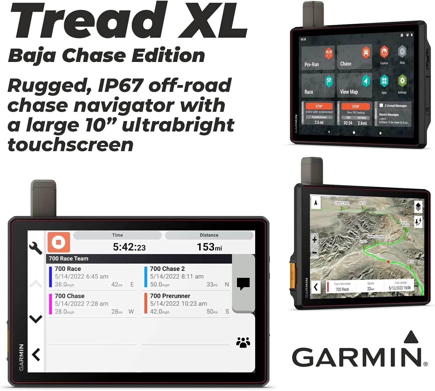 image:imageGarmin Tread XL Baja Race Edition Rugged ultrabright 10 OffRoad Race Navigator highPerformance GPS for Trophy Trucks Team Tracking with Builtin inReach Satellite CommunicationTread XL Baja Chase