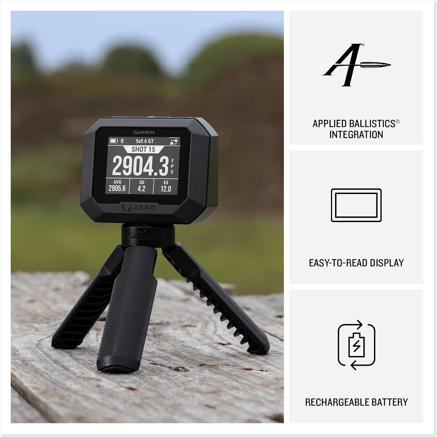 image:imageGarmin Xero C2 Chronograph Compact Reliable Chronograph Tracks Up to 10 Shots Per Second from 100 to 5000 FPS 000 Fps Shotview and Garmin Watch Pairing Rechargeable LiIon USBC IPX7