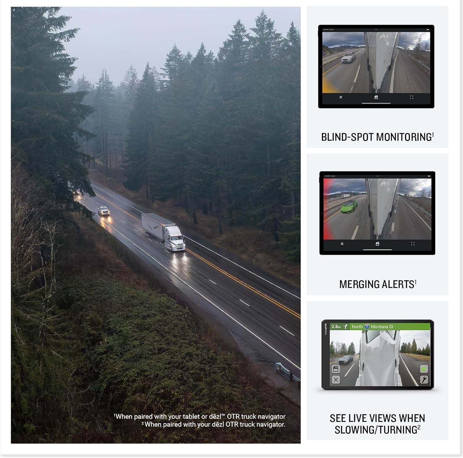 image:imageGarmin dzl DualView Rugged Side Camera System See Live Views Down Each Side of Your Truck BlindSpot Monitoring with Merging Alerts Incident Recording Works with Your Tablet or Compatible GPS