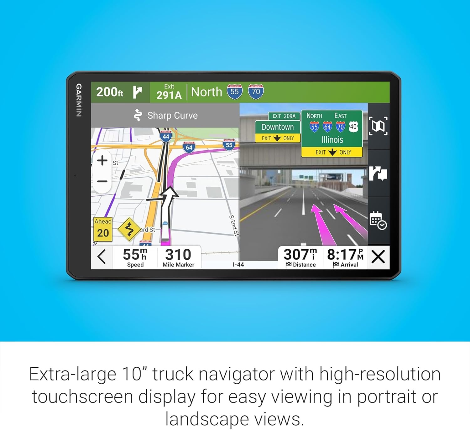 image:imageGarmin dzl OTR620 HighRes 6 GPS Truck Navigator Custom Routing Satellite Imagery Wind Speed CommunityShared Loading Docks Truck Entrances Parking Availability10 with Standard Display