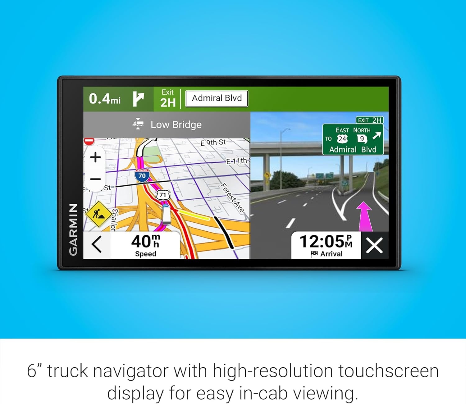 image:imageGarmin dzl OTR620 HighRes 6 GPS Truck Navigator Custom Routing Satellite Imagery Wind Speed CommunityShared Loading Docks Truck Entrances Parking Availability6 with Standard Display