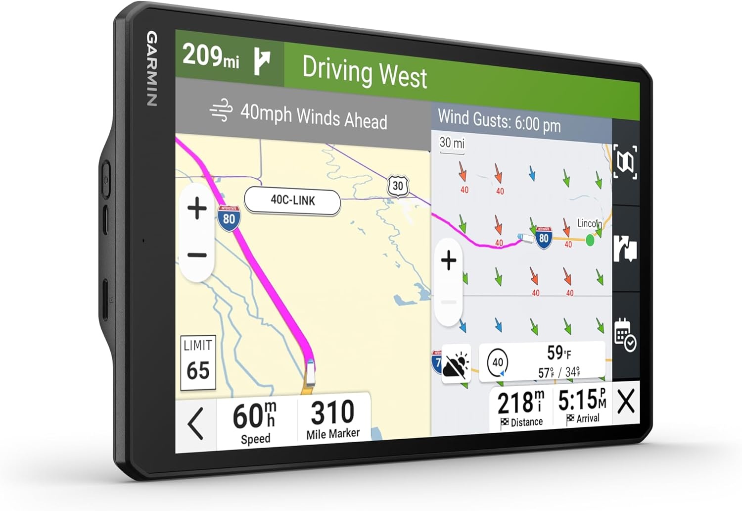 image:imageGarmin dzl OTR620 HighRes 6 GPS Truck Navigator Custom Routing Satellite Imagery Wind Speed CommunityShared Loading Docks Truck Entrances Parking Availability10 with Standard Display